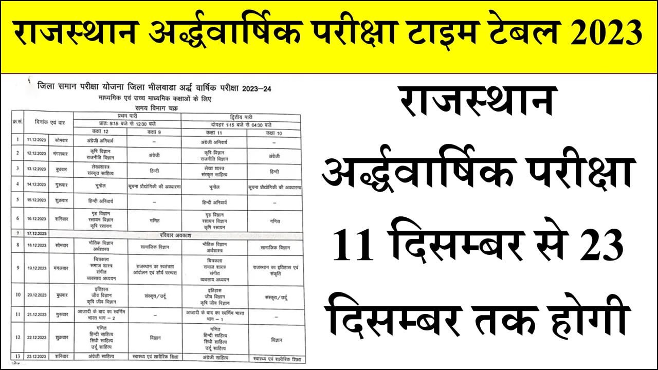 Rajasthan Board Half Yearly Time Table 2023 Rbse अर्द्धवार्षिक परीक्षा 2023 का टाइम टेबल हुआ